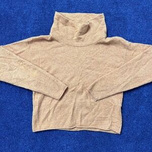 Free People Sweater Womens Medium Tan Turtleneck Boxy Cropped Knit Pullover